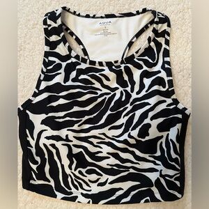 Aqua Athletic Womens Activewear Top Zebra Racerback Build in Bra Size Small